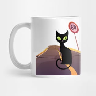 Black Cat Standing on the Road Mug